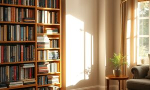 Cozy bookshelf displaying best personal development books for beginners