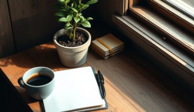Small desk with notebook and plant for improving customer retention strategies
