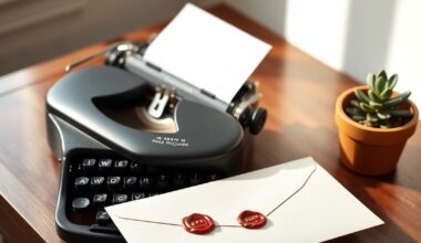 Classic typewriter and sealed envelope representing how to write a guest post for Mindshelves