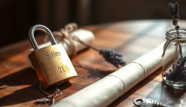 Brass padlock, rolled parchment, and key on a walnut table representing best practices for blog privacy policies