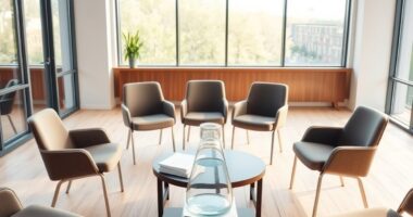 Empty conference room arranged for the best communication skills training for sales teams