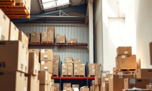 E-commerce warehouse with organised inventory and packaging materials representing customer retention