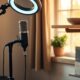 Home studio setup with microphone and books for building personal brand online