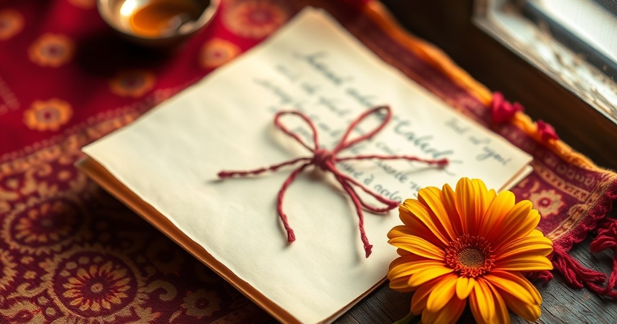 Handwritten letter and marigold on bandhani fabric evoking a Gujarati love story