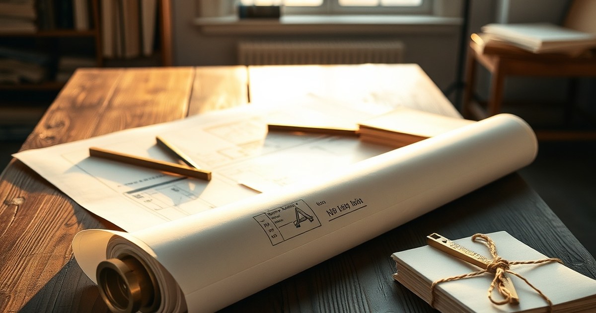 Drafting table with blueprints and tools illustrating how to write a business plan for a small business