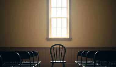 Quiet community hall stage with a single chair representing introverts preparing to speak publicly