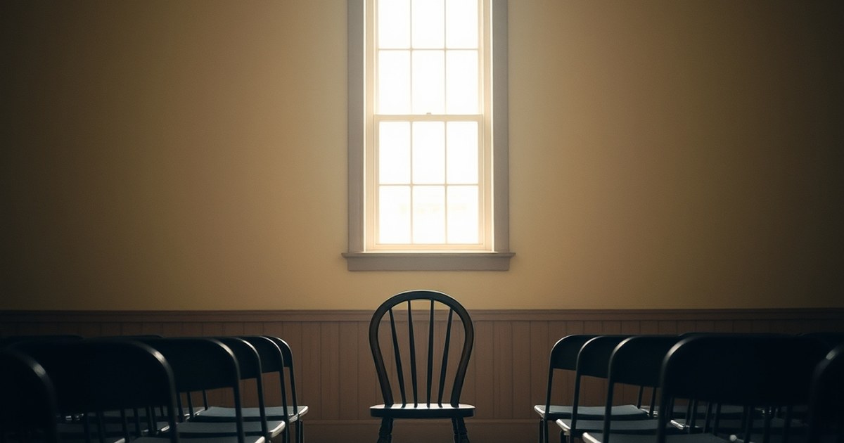 Quiet community hall stage with a single chair representing introverts preparing to speak publicly