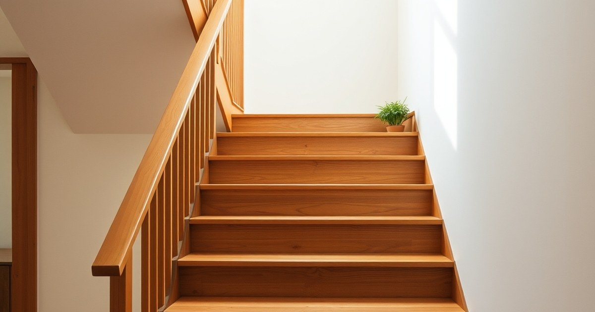 Wooden staircase with small potted plants on each step representing step by step progress