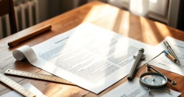 Printed pages, ruler, compass, and outline showing how to structure a how‑to article for readers