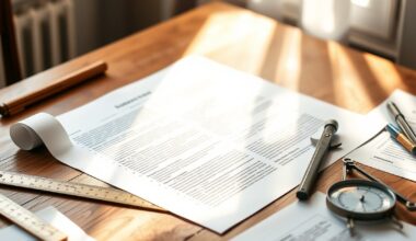 Printed pages, ruler, compass, and outline showing how to structure a how‑to article for readers