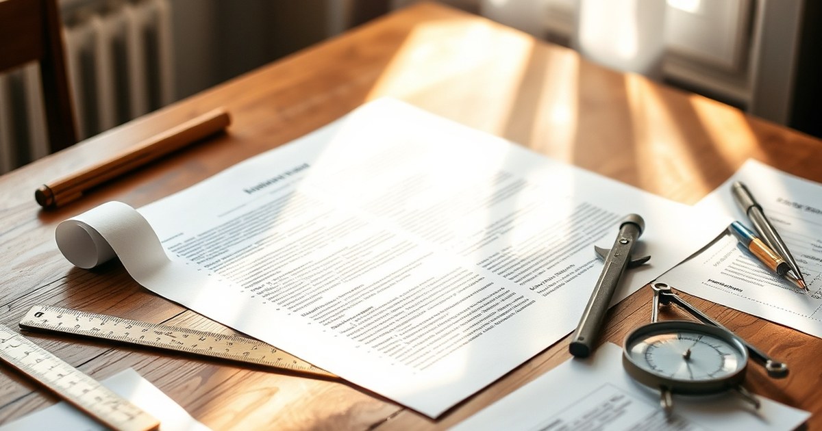 Printed pages, ruler, compass, and outline showing how to structure a how‑to article for readers