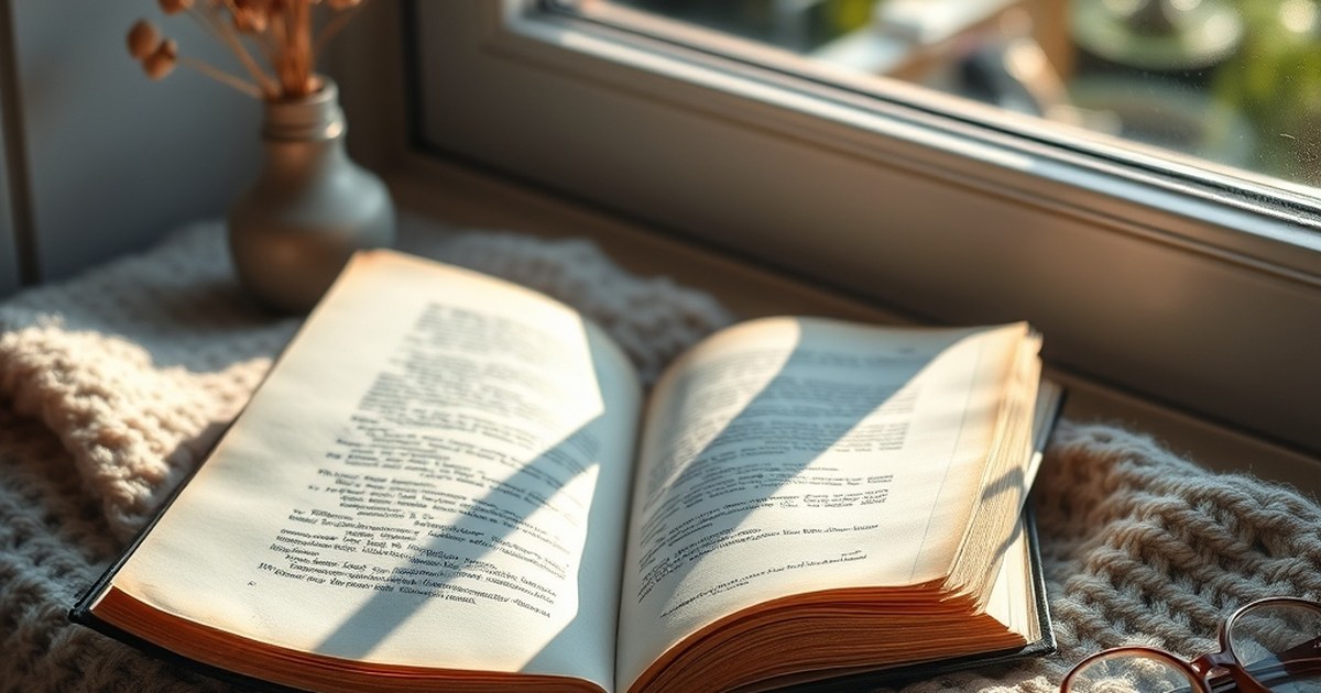 Open book on a sunlit window seat showing the benefits of reading inspirational stories for personal growth