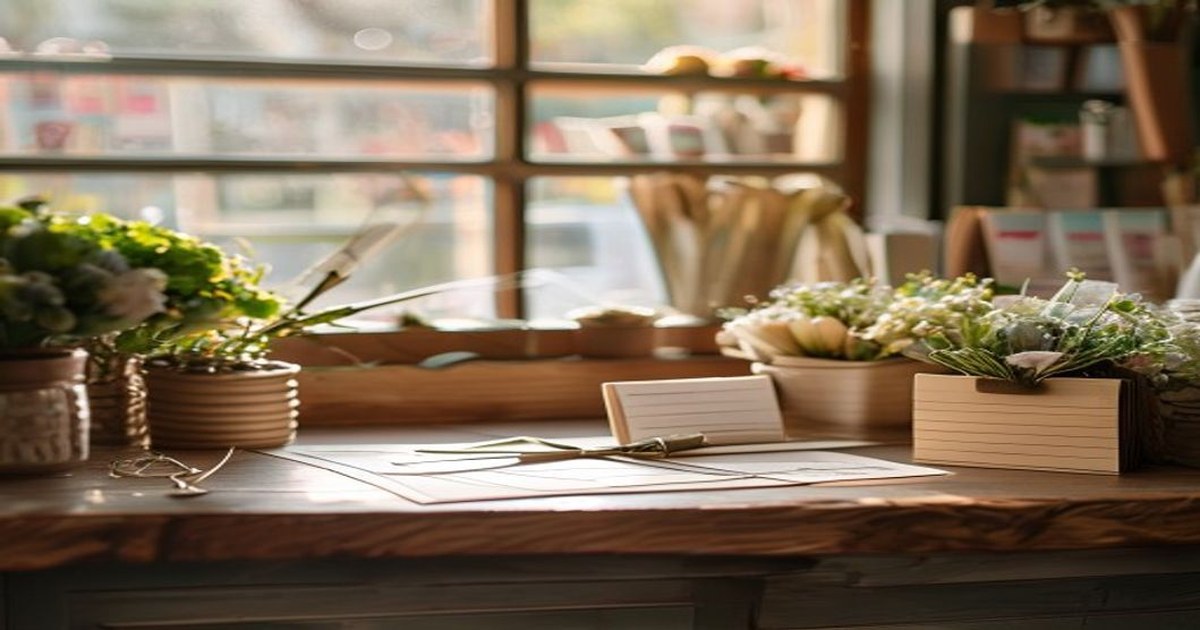 Florist counter with customer card file showing retention software workflow for solopreneurs