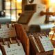 Handwritten loyalty punch cards on a small shop counter showing a customer loyalty program for a single location shop