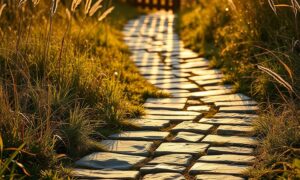 Stone garden path at sunrise illustrating the timeline to build self discipline