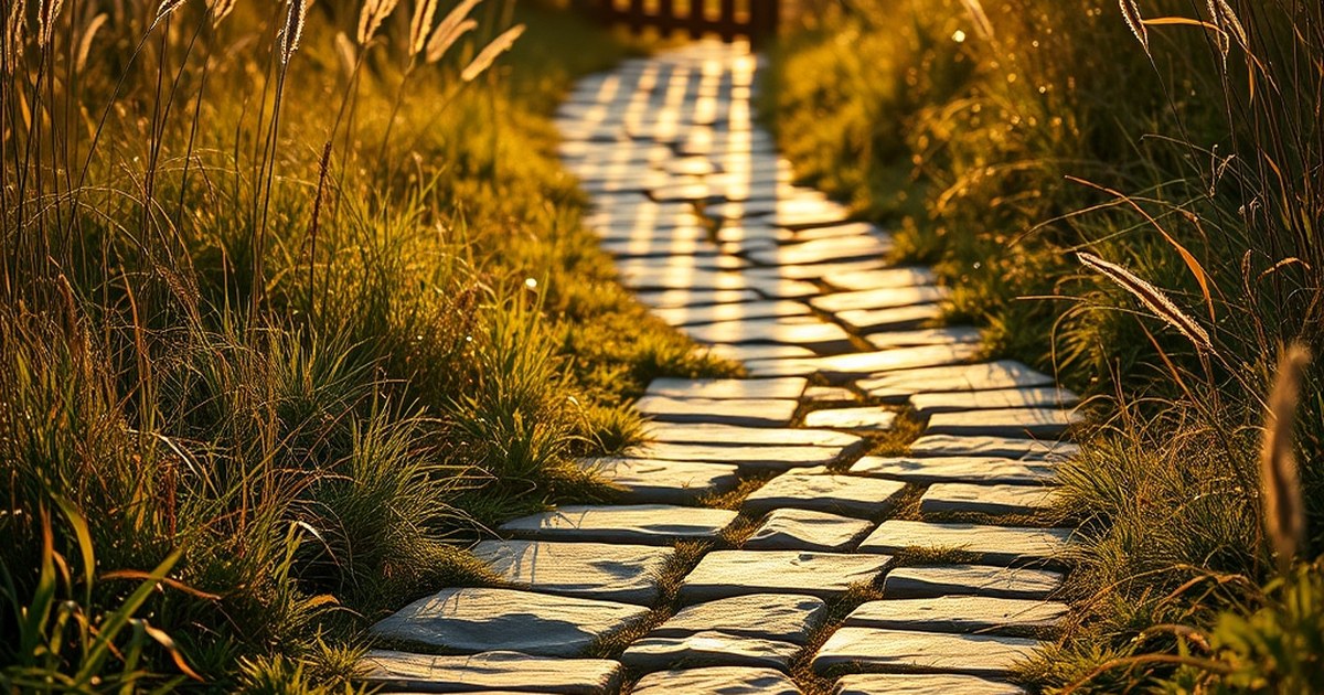 Stone garden path at sunrise illustrating the timeline to build self discipline