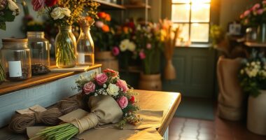 Independent florist shop counter with wrapped bouquet showing how to keep customers coming back to a small business