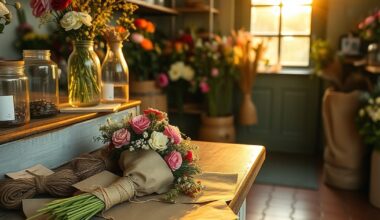 Independent florist shop counter with wrapped bouquet showing how to keep customers coming back to a small business