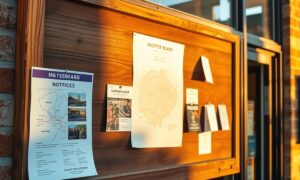 Community noticeboard outside small shop illustrating digital marketing strategy for a small business