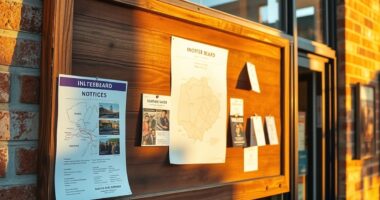 Community noticeboard outside small shop illustrating digital marketing strategy for a small business