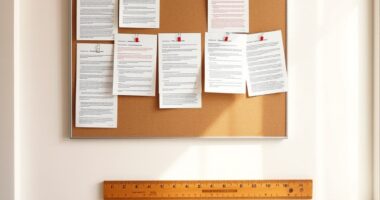 Editor's pinboard with marked-up drafts illustrating how to outsource blog writing for a personal development site