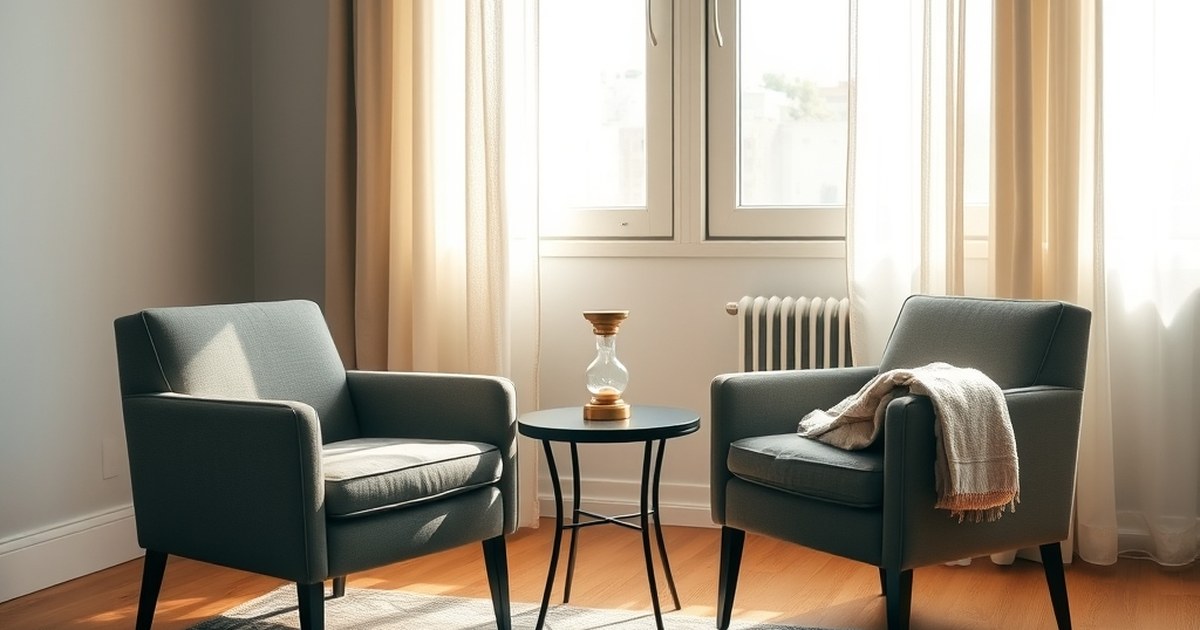 Empty facing armchairs in a sunlit room representing pricing a 1 on 1 self discipline coaching session